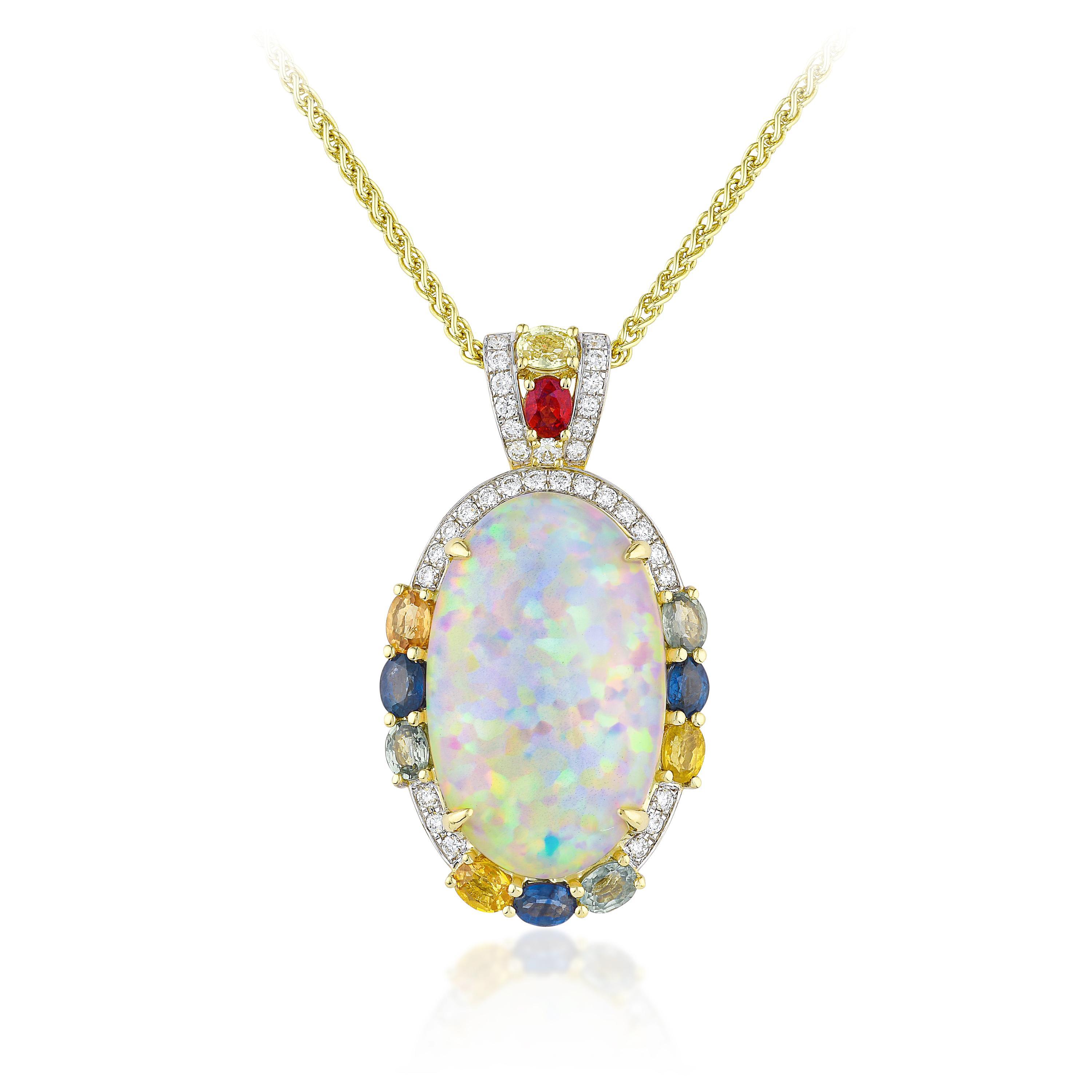 Appraisal: OPAL SAPPHIRE AND DIAMOND PENDANT NECKLACE METAL K yellow gold