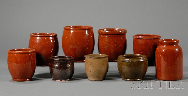 Appraisal: Eight Redware Jars and a Stoneware Jar America early th