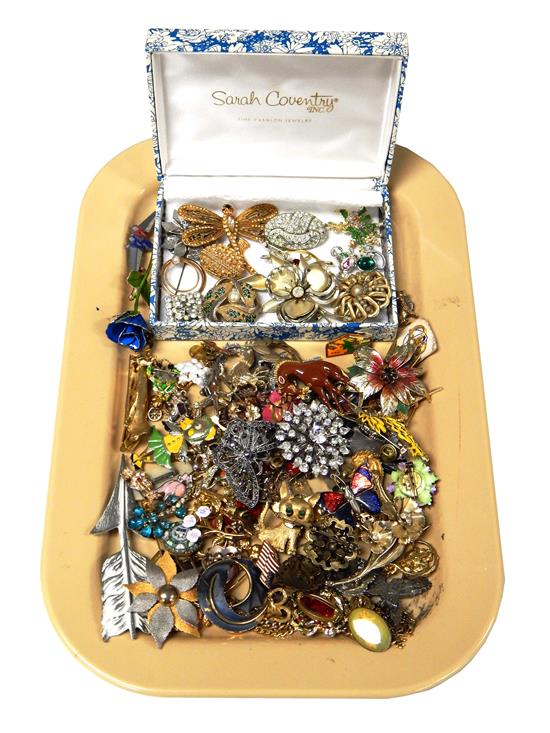 Appraisal: JEWELRY Costume jewelry pieces pins and brooches materials include silver