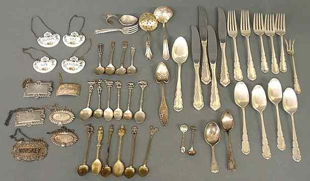 Appraisal: Group of sterling silver flatware collection of souvenir spoons liquor