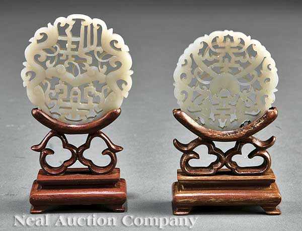 Appraisal: Two Chinese Grayish White Jade Pendants each carved in reticulated