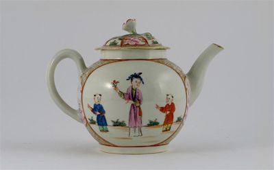 Appraisal: A Worcester teapot and cover each side painted with a