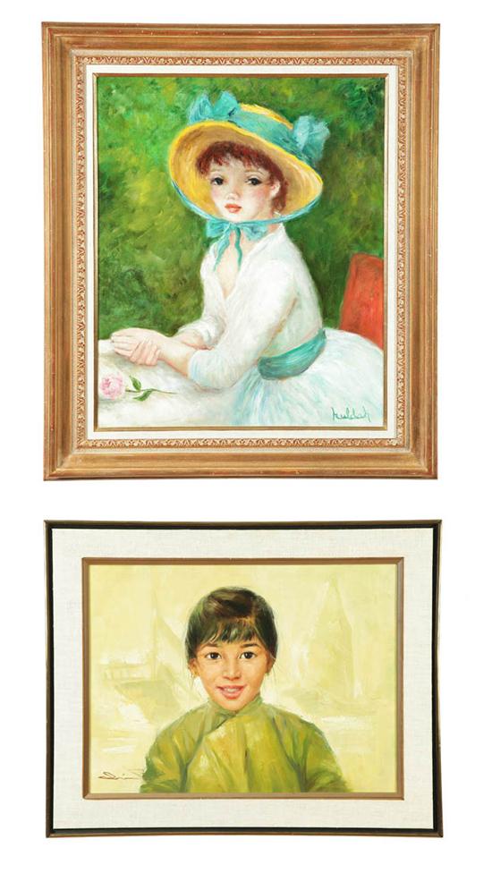 Appraisal: TWO PORTRAITS OF YOUNG GIRLS TH CENTURY Oil on board