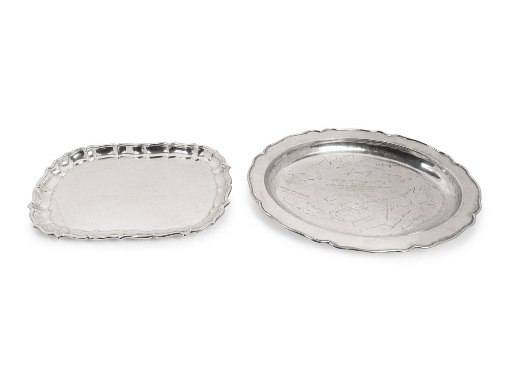 Appraisal: Two Silver Presentation Trays Dimensions x and x inches Two