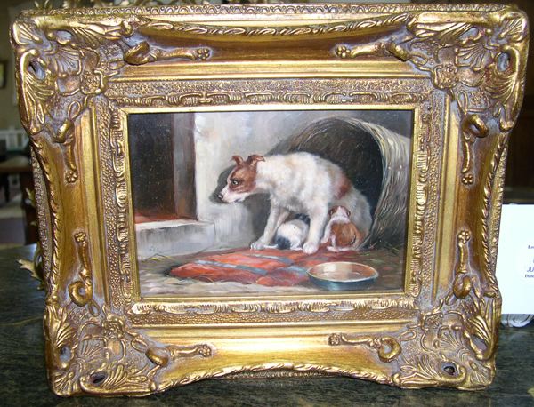 Appraisal: British School th Century Mother and Her Pups oil on