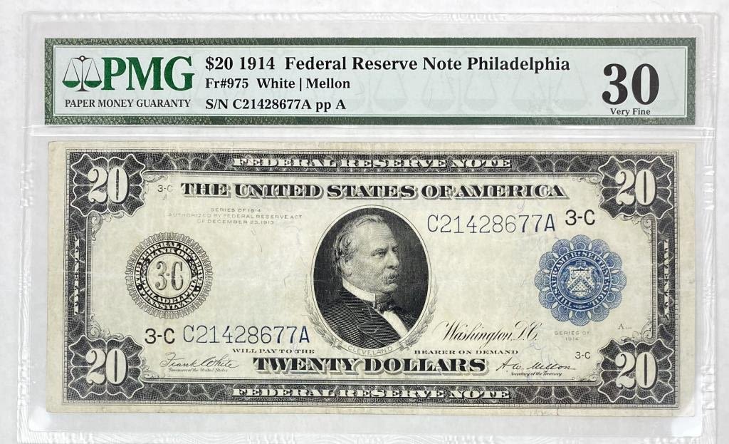 Appraisal: Federal Reserve Note PMG Very Fine Philadelphia White-Mellon