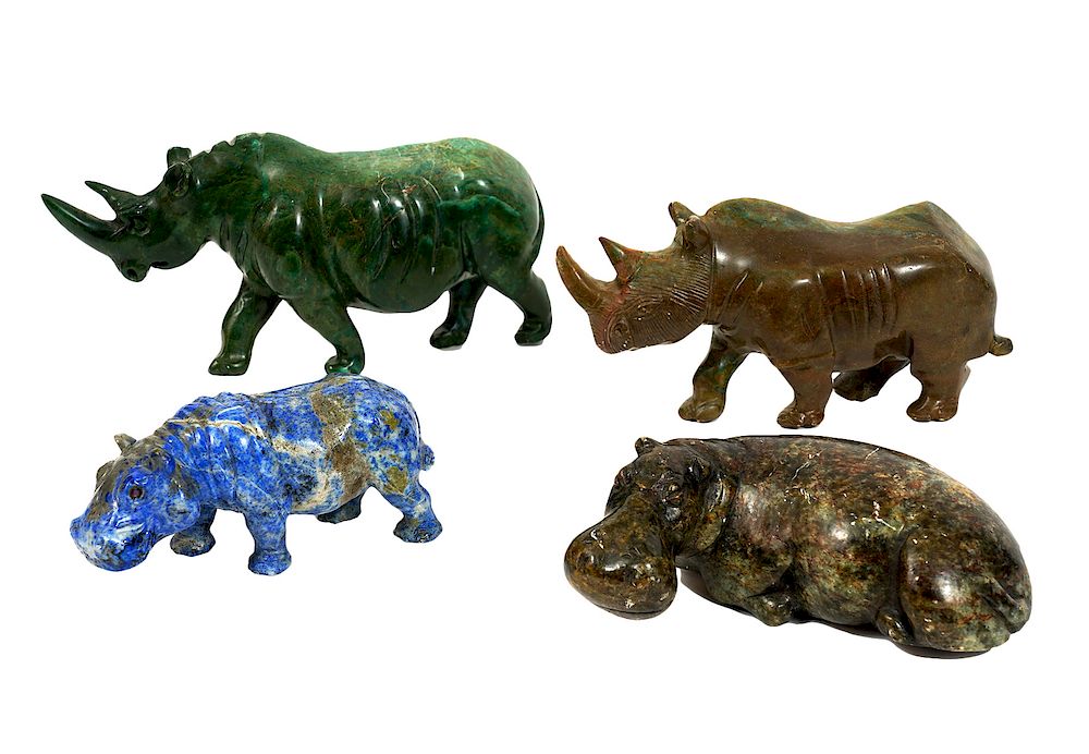 Appraisal: Stone Animal Figures Including Lapis Malachite Lapis hippopotamus malachite rhinoceros