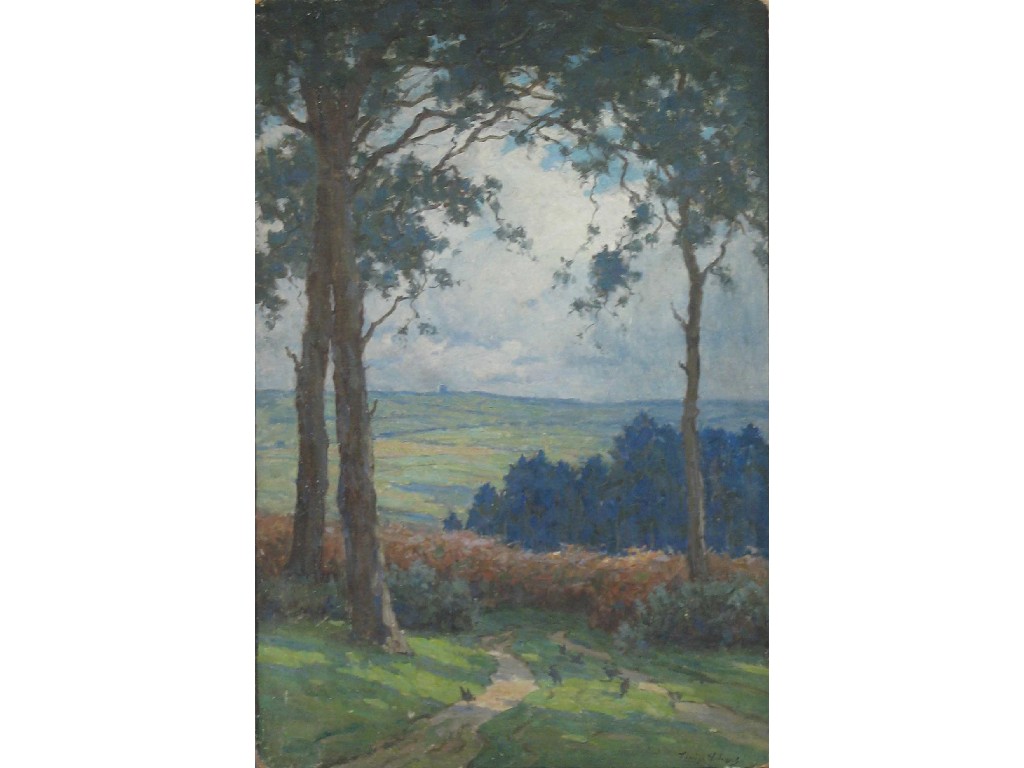 Appraisal: Signed T Williams Rural landscape with trees and birds to