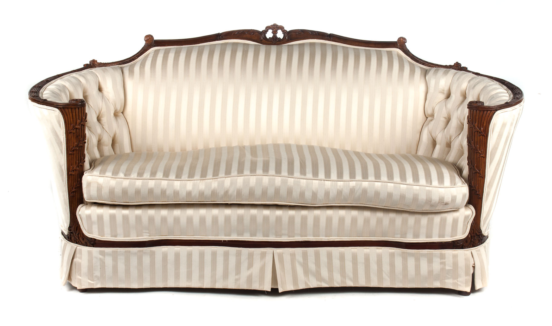 Appraisal: Louis XVI style walnut canape carved reeded and vine acanthus