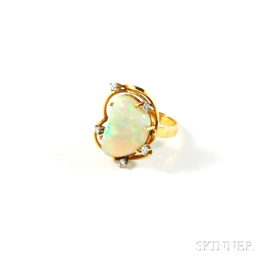 Appraisal: kt Gold-plated Opal and Diamond Ring the opal measuring x