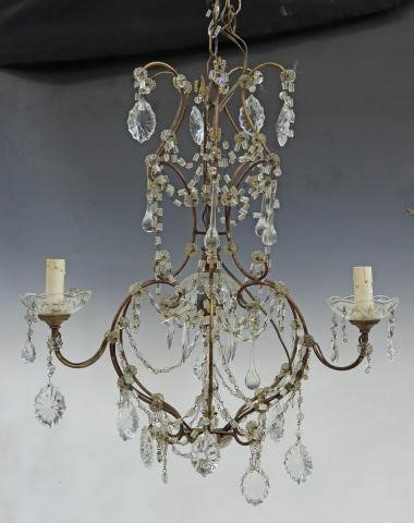 Appraisal: Italian crystal prism four-light chandelier th c having patinated iron