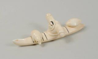 Appraisal: Inuit Marine Ivory Carving of Hunter in Kayak Inuit marine