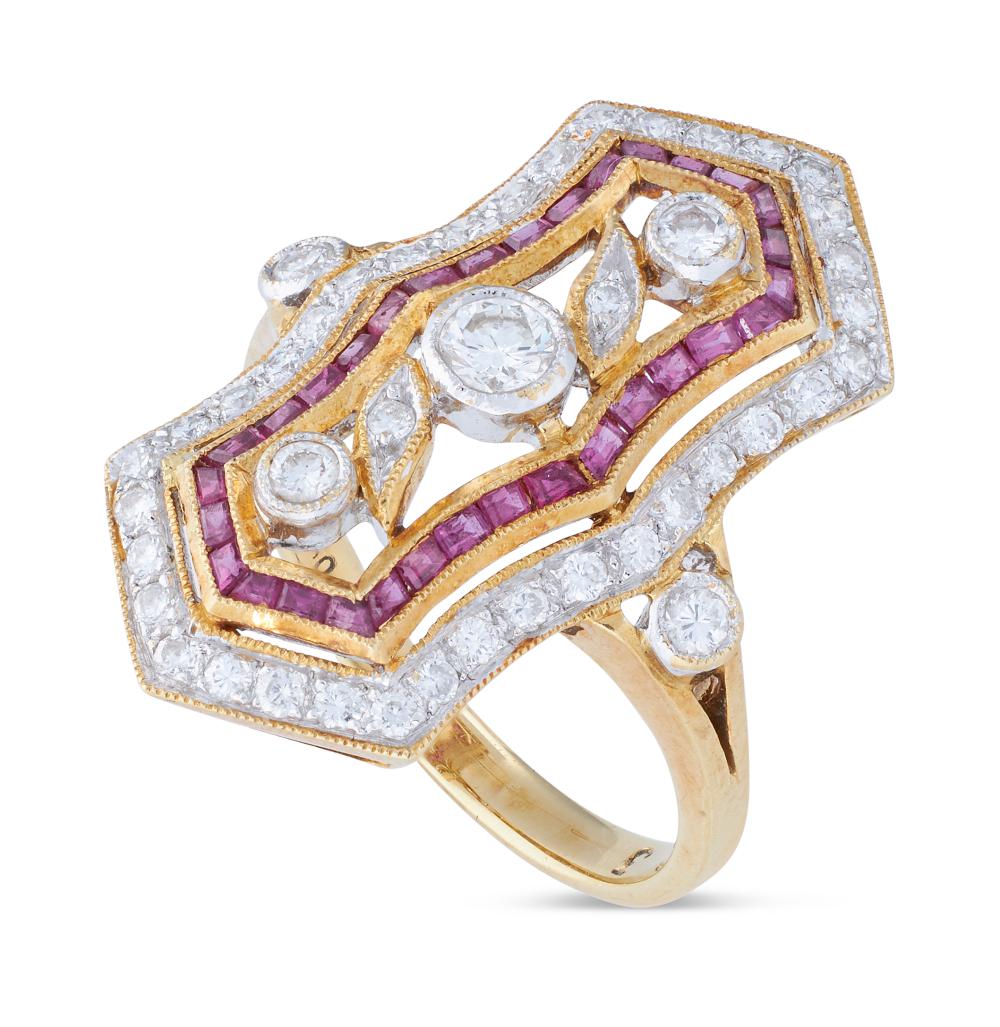 Appraisal: DIAMOND RUBY AND KT YELLOW AND WHITE GOLD RING APPROX