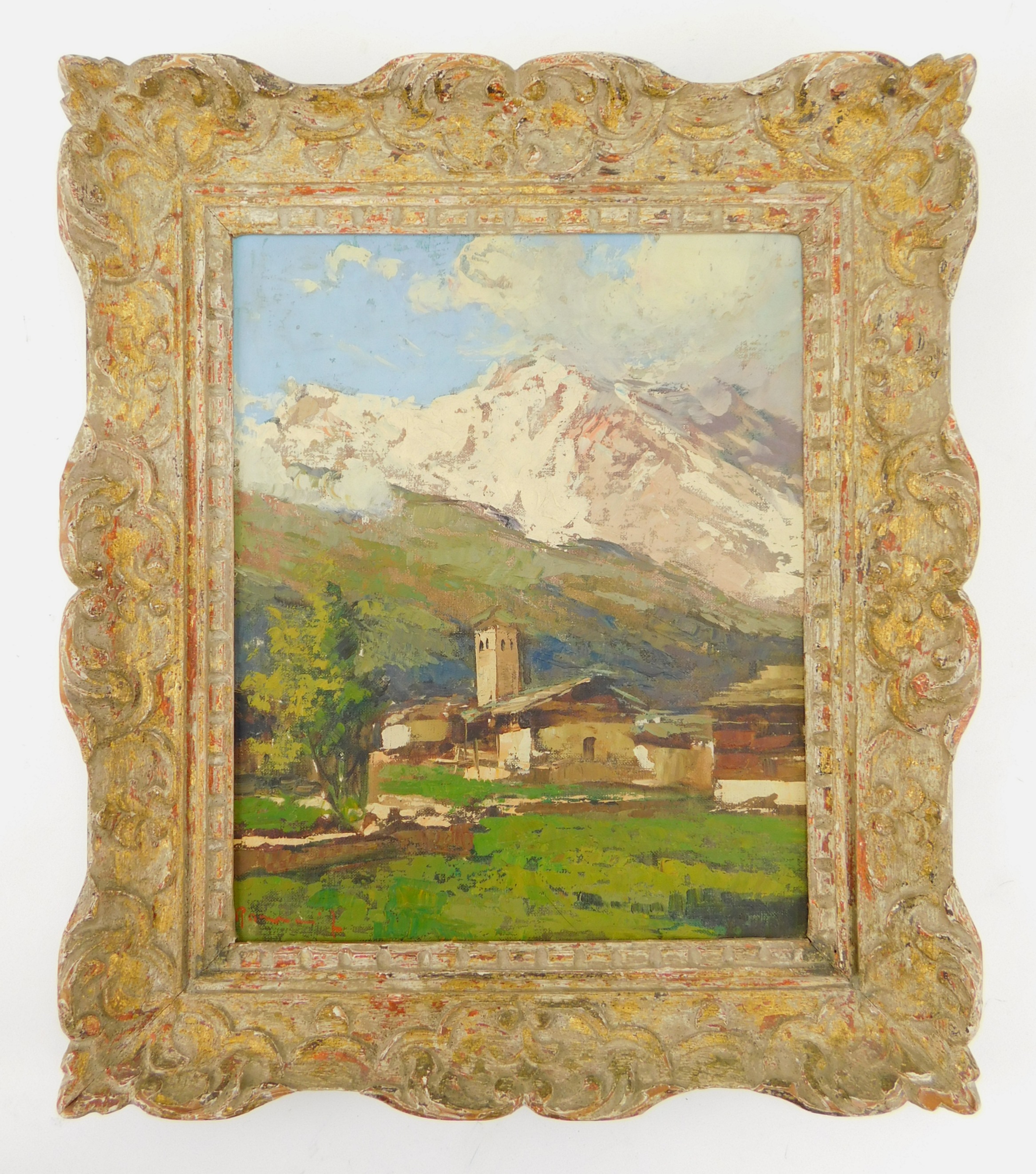 Appraisal: th c European School House in Alps- oil on masonite