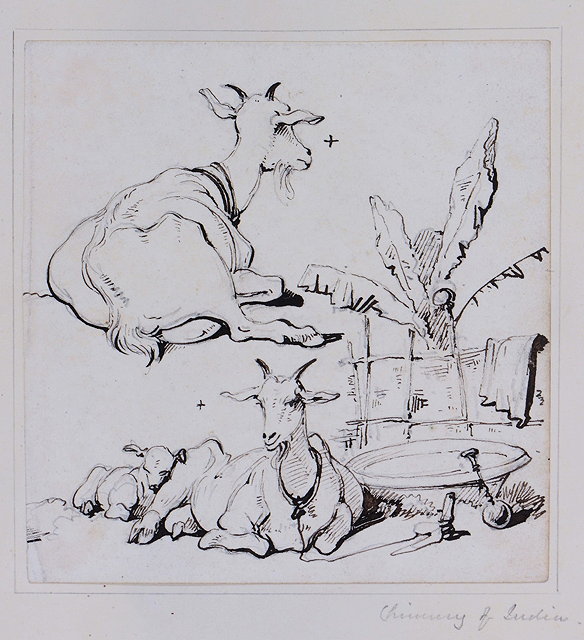 Appraisal: GEORGE CHINNERY - Goat study with pail wooden fence and