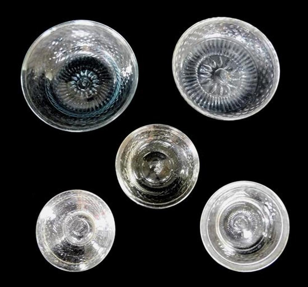 Appraisal: GLASS Five early sandwich glass pans dishes blown -mold from