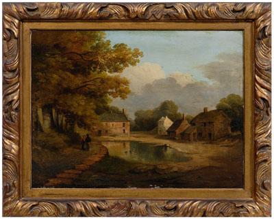 Appraisal: th century British School painting two figures by a pond