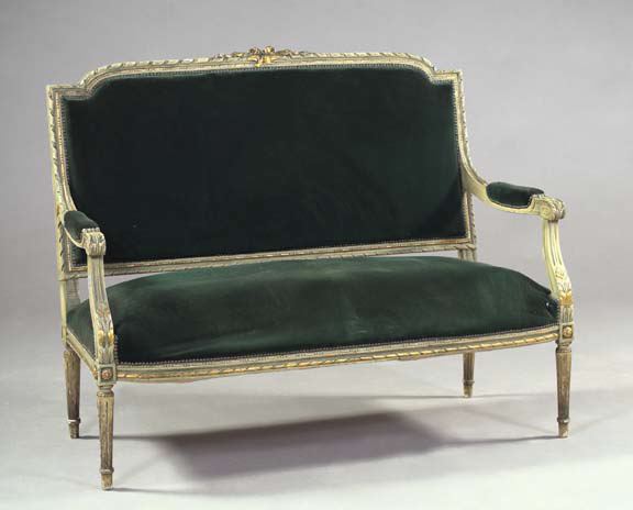 Appraisal: Louis XVI-Style Polychromed and Giltwood Settee early th century the