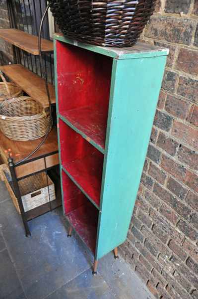 Appraisal: VINTAGE INDUSTRIAL GREEN AND RED SHELVING UNIT