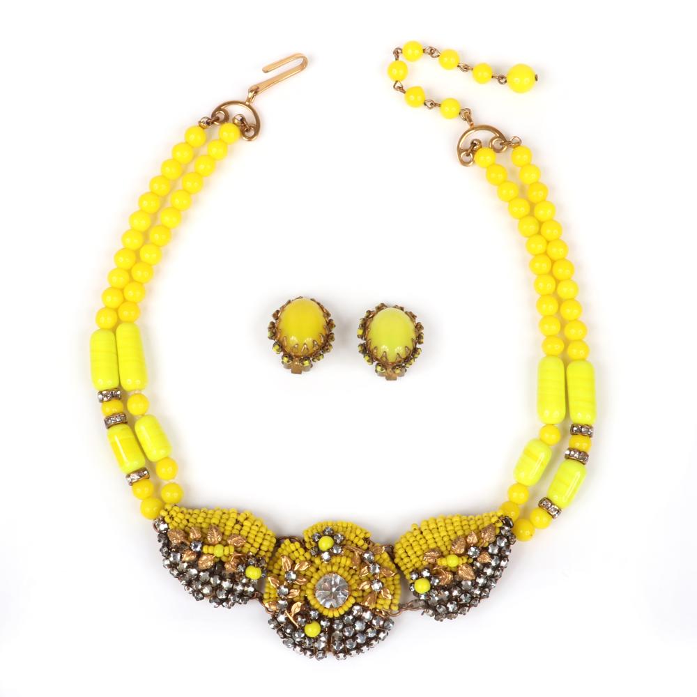 Appraisal: MIRIAM HASKELL UNSIGNED YELLOW GLASS BEAD NECKLACE WITH RONDELLES AND