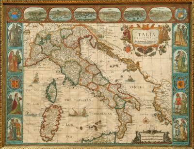 Appraisal: JOHN SPEED Italia hand coloured map with title cartouche and