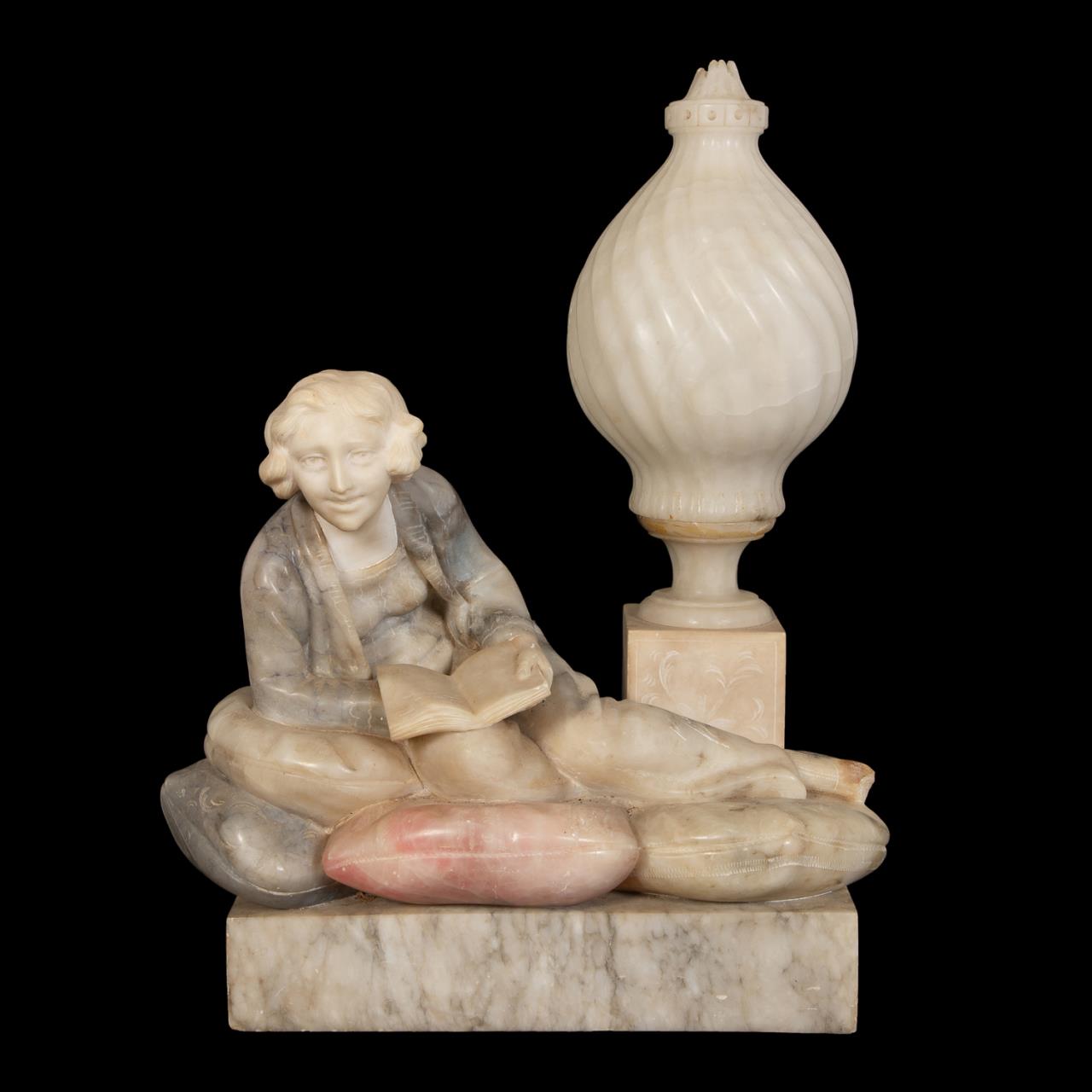 Appraisal: ITALIAN SCHOOL CARVED ALABASTER TABLE LAMP Italian School carved alabaster