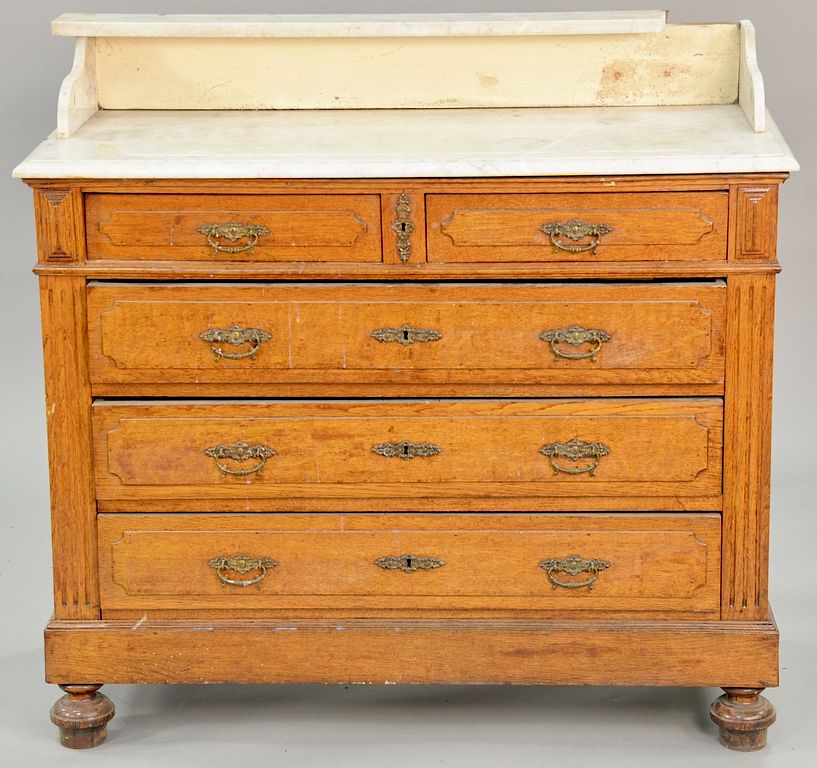 Appraisal: Three piece lot to include an oak chest with marble