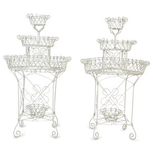 Appraisal: A Pair of White Painted Iron Wirework Planters TH CENTURY