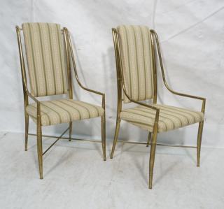 Appraisal: Pr Brass Finish Mastercraft Dining Chairs Brass construction Faux Bamboo