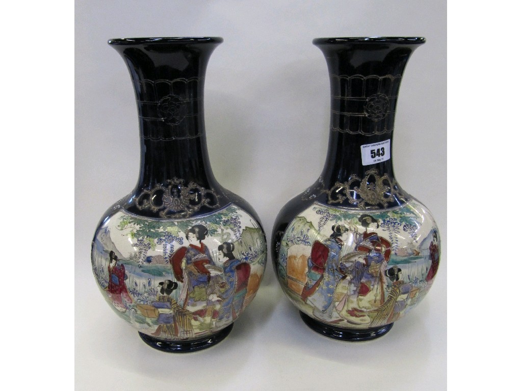 Appraisal: Pair of Satsuma vases decorated with geishas and a small