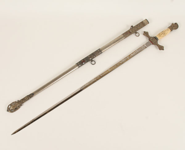 Appraisal: Fraternal Knights Templar dress sword with scabbard M C Lilley