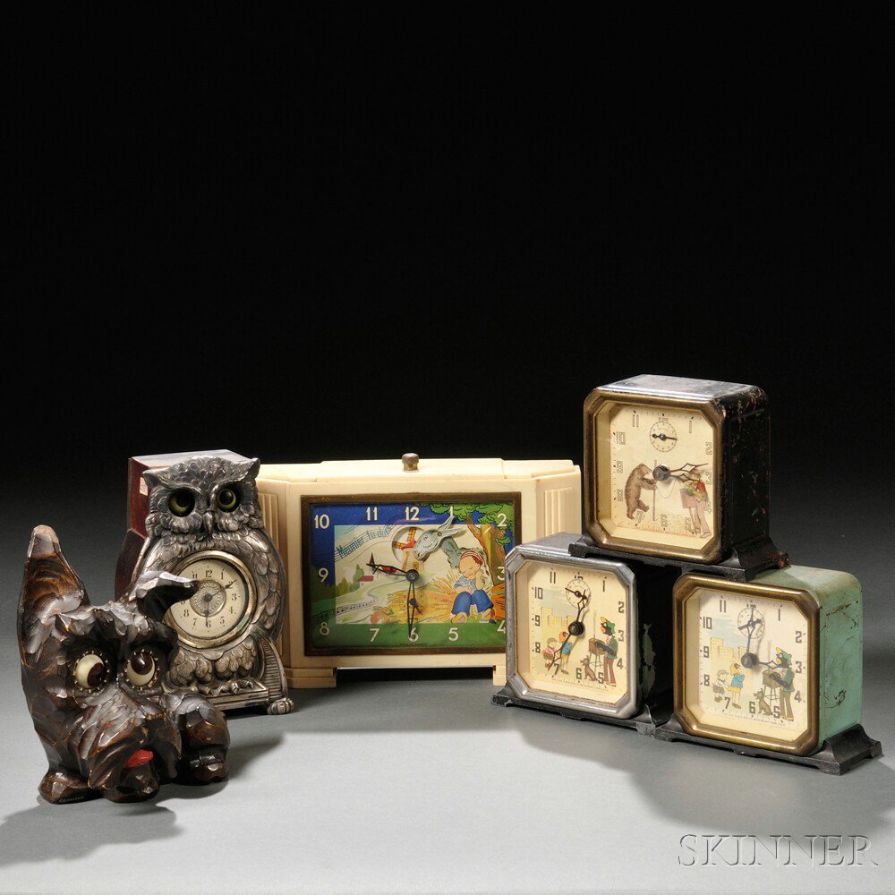 Appraisal: Six Animated Novelty Clocks Germany and United States including a