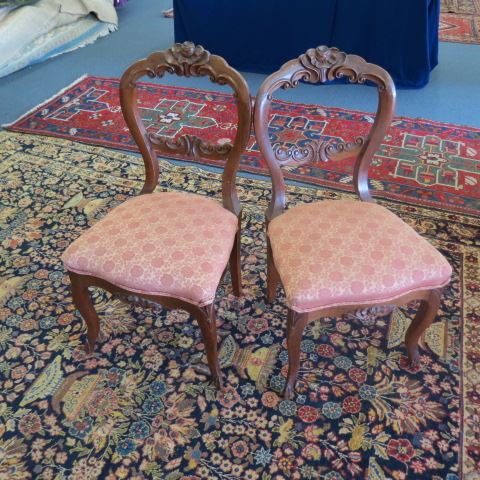 Appraisal: Pair of Carved Balloon Back Side Chairs burgundy brocade