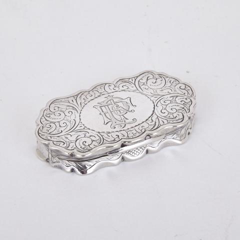 Appraisal: Victorian Silver Vinaigrette George Unite Birmingham cartouche shaped with gilt