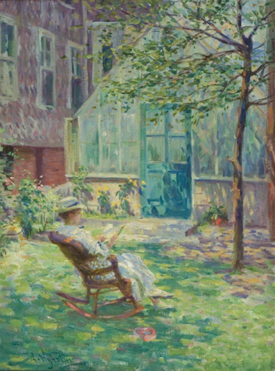 Appraisal: NYHOLM ARVID F American - Reading By the Greenhouse oil