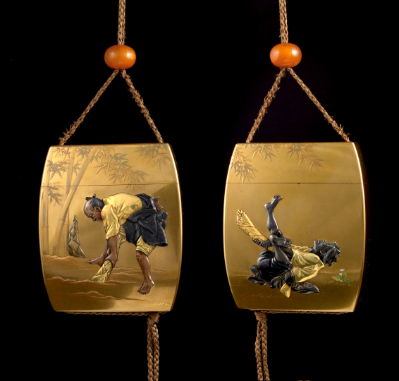 Appraisal: Spectacular Yet Humorous Japanese Single-Case Inro th century the gold-lacquered