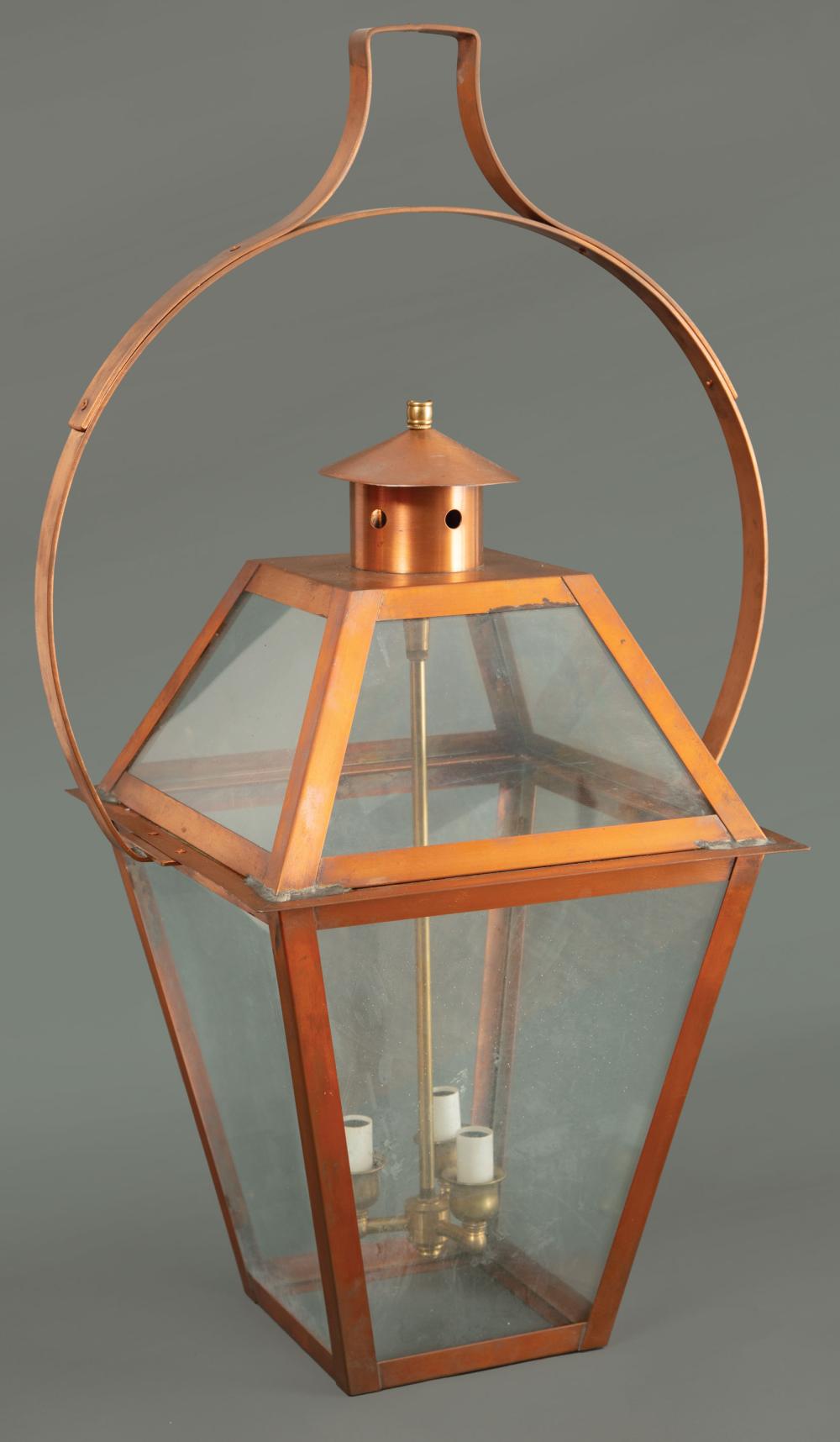 Appraisal: Pair of American Copper Lanterns with three-light fixture h in