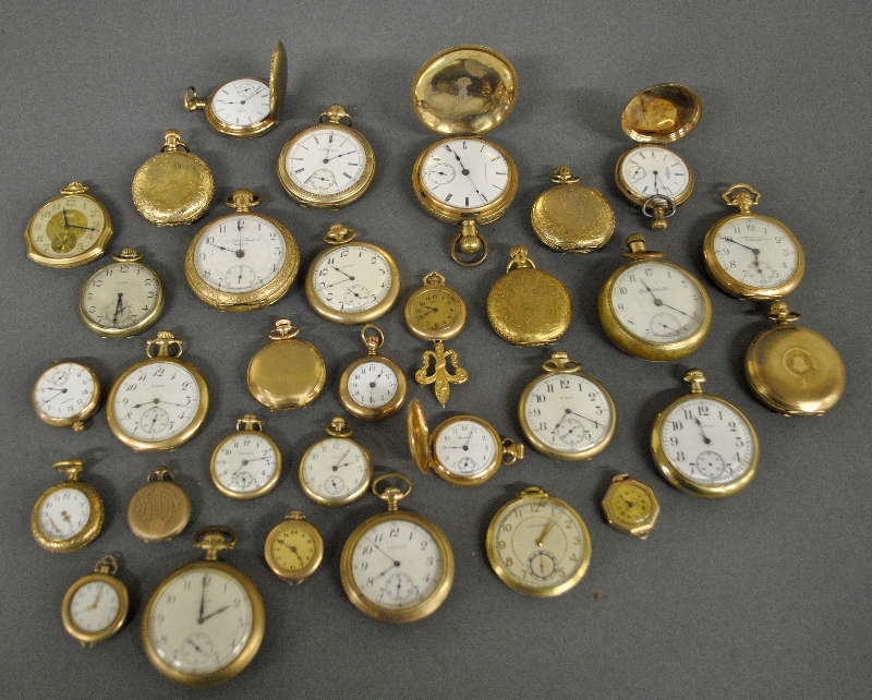 Appraisal: - Grouping of approx thirty-two gold-filled pocket watches of various