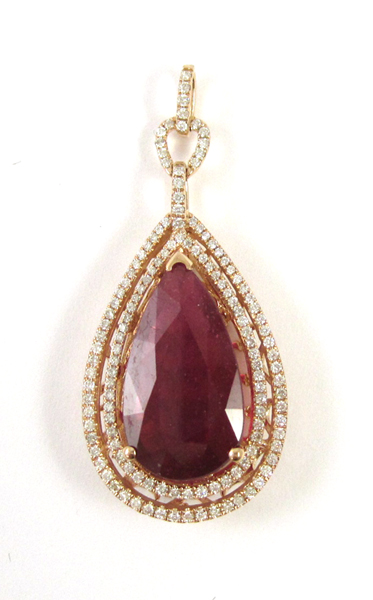 Appraisal: RUBY DIAMOND AND FOURTEEN KARAT GOLD PENDANT The rose gold