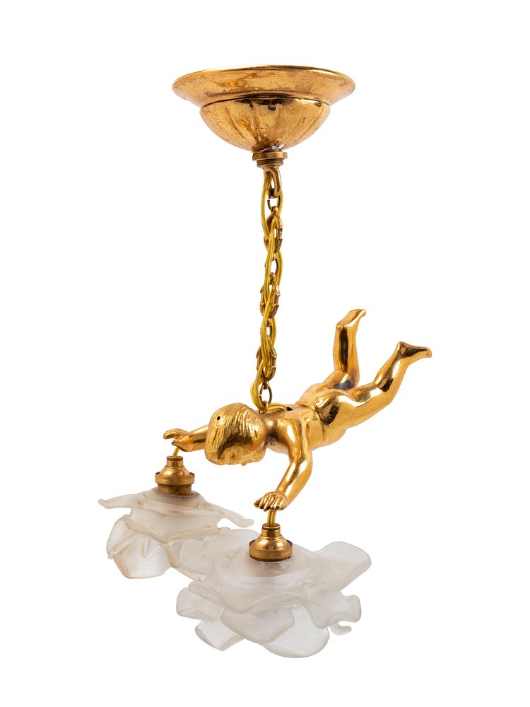 Appraisal: A Louis XV Style Gilt Metal and Frosted Glass Two-Light