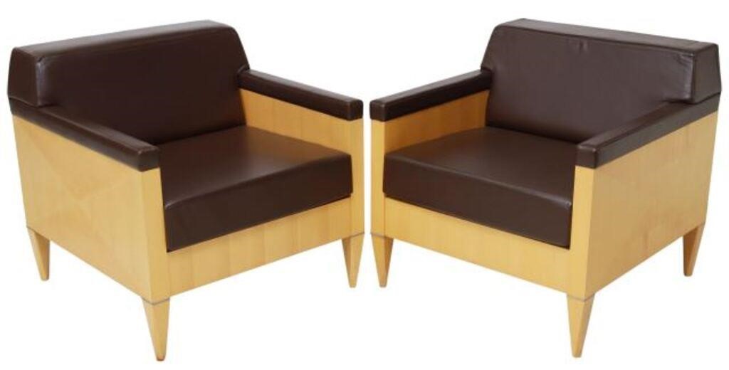 Appraisal: pair Modern maple and leather armchairs Ken Reinhard American th