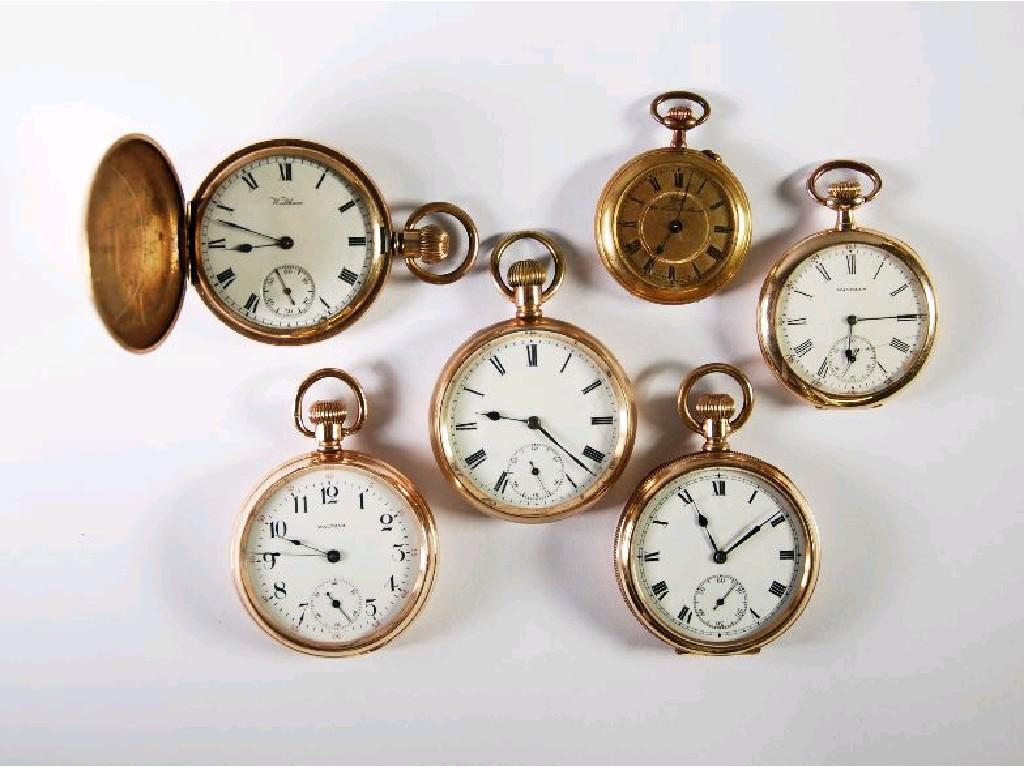 Appraisal: WALTHAM ROLLED GOLD HUNTER POCKET WATCH WALTHAM ROLLED GOLD OPEN