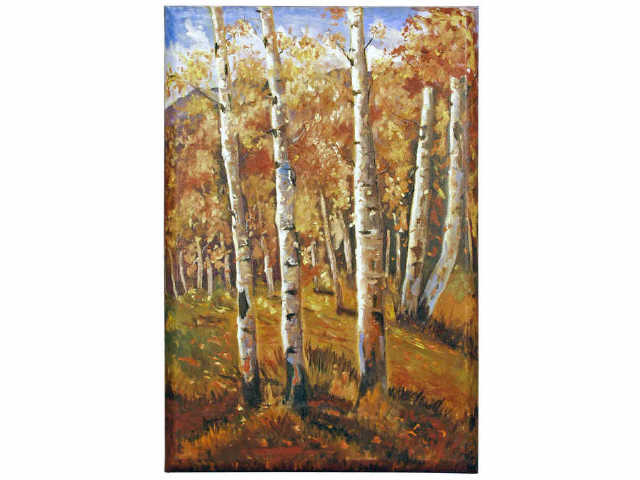 Appraisal: Oil on canvas painting of aspens in the fall at