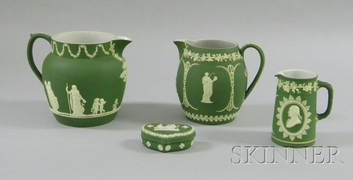 Appraisal: Four Wedgwood Olive Green Jasper Dip Items two jugs a