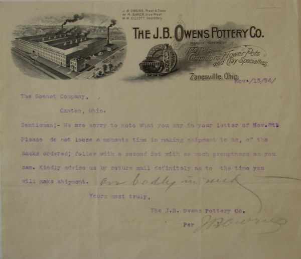 Appraisal: Correspondence from J B Owens Nov th ''The Bonnot Company