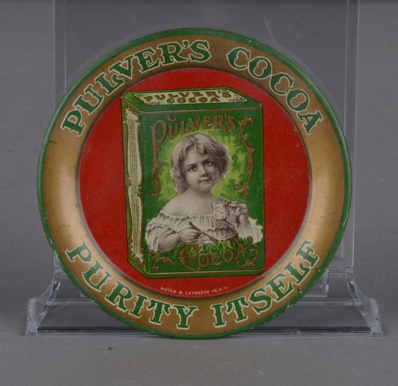 Appraisal: Pulver's Cocoa Round Advertising Tip Tray This tin litho tip