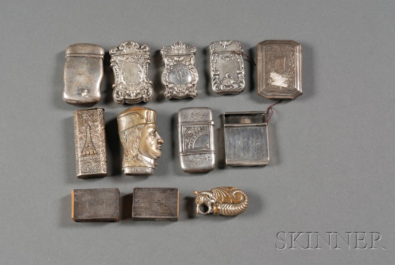 Appraisal: Twelve Sterling and Silverplate Matchsafes and Matchbook Covers late th