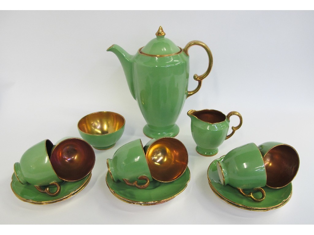 Appraisal: Crown Devon green glazed coffee set with gilt interior