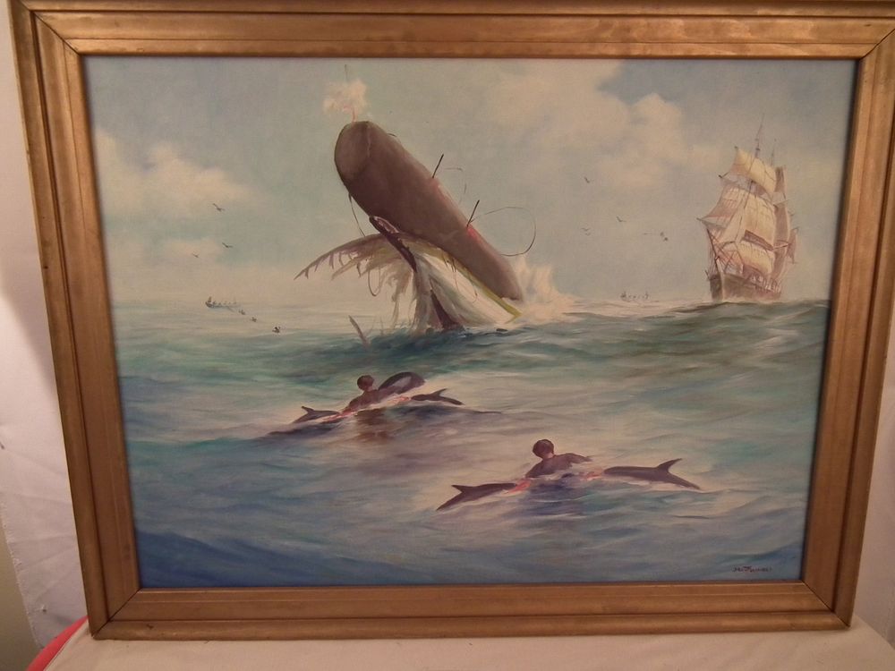 Appraisal: SILVA FERNANDES WHALING PAINTING Vintage large signed oil painting on