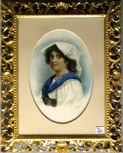 Appraisal: A Guarci Italian watercolor portrait x